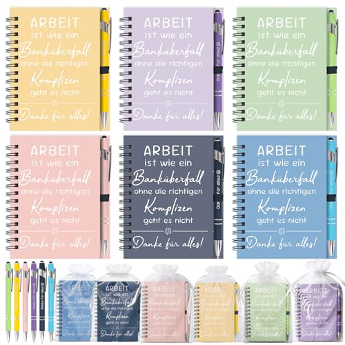 Walkinbear 6er-Pack Abschiedsgeschenk Kollegen, Farbige Notizbücher mit Stift & Danke für Alles, Dankeschön Geschenke für Arbeitskollegin & Lieblingskollegin, Mitarbeiter Geschenk Team