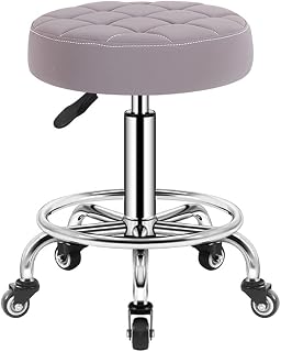 Modern Rolling Swivel Massage Salon with Wheels and Thicker Seat Padding, Adjustable Hydraulic Stools PU Leather Bar Stool Shop Stool with Footrest Tattoo Facial Spa Grey