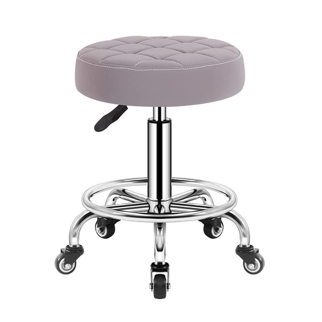 YokImaPU Leather Swivel Massage Salon Stool with Footrest, Round Rolling Stool Beauty Spa Chair,Adjustable Height Bar Stool for Hairdressing Manicure Tattoo Barber Hairdre red1 (A)