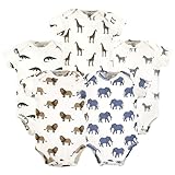 Touched by Nature Unisex Baby Organic Cotton Bodysuits, Classic Safari Animals, Newborn