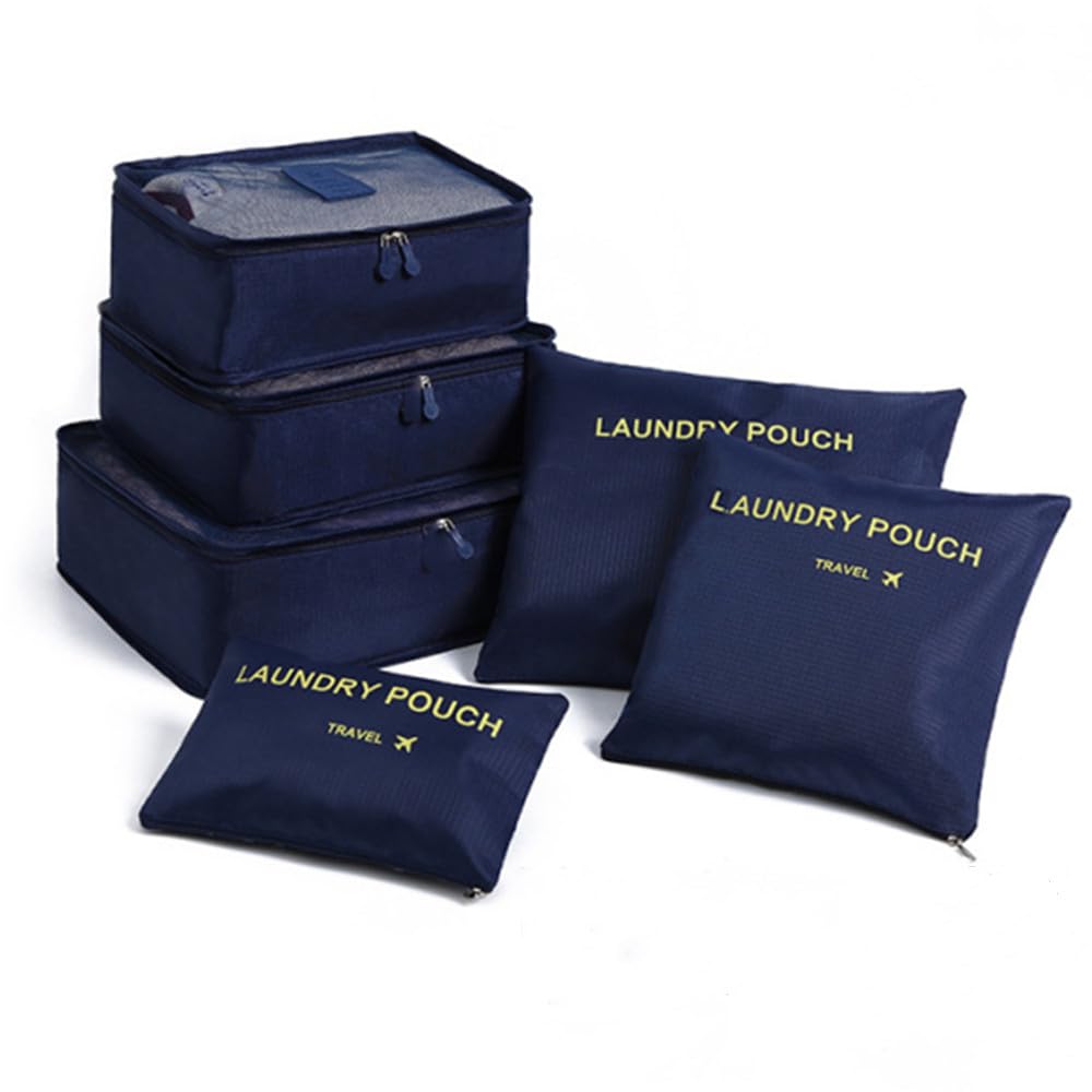 6 Pcs Lightweight Packing Cubes, Travel Foldable Suitcasem Storage Packing Organizers Luggage Laundry Bags Compression Pouches (Navy Blue)-image-19