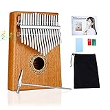 ELEPHANTBOAT® Kalimba 17 Keys, Mahogany & Mineral Steel Rods Portable Thumb Piano with Learning Book, Tune Hammer, Cloth Bag, Sticker, Bilingual Instruction, Musical Instrument Gifts for Women