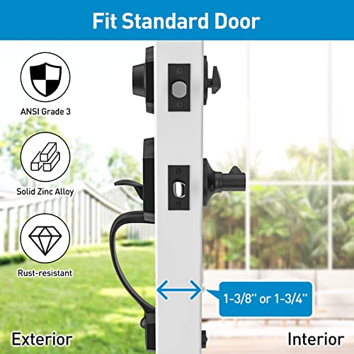 Hosom Self Closing Door Hinge 3.5 Inch, Spring Hinge, 5/8'' Radius Corners, Matte Black, 4 Pack + Hosom Front Door Handle And Deadbolt Set, #TOP5
