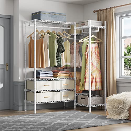 Vipek L20 Corner Garment Rack Heavy Duty L Shaped Clothing Rack With Hanging Rods Fabric Drawers Adjustable Wire Shelving Clothes Rack, Freestanding Metal Wardrobe Closet Rack For Cloakroom, White #TOP1