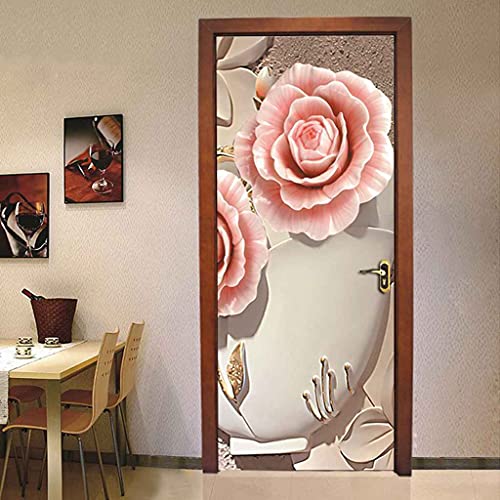 MKNCILN Türtapete Selbstklebend Türposter Türfolie 3D Rosa Blumenstraußvase 77x200cm PVC Türtapeten Türaufkleber Türsticker Schlafzimmer Vinyl Tapete Aufkleber Art Decals Cover