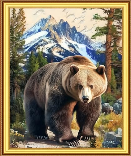 Image of Foxnyart Stamped Cross Stitch Kits Full Range of Embroidery Needlework Starter Kits for Beginners Adults 11CT Embroidery Patterns Art Crafts DIY Needlepoint Kit-Forest Bear 16x20 inchs