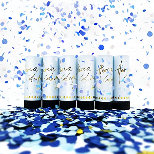 Lot de 6 canons à confettis multicolores, confettis, bombe à confettis, (canon à confettis, bombe à confettis) pour mariage, anniversaire, Noël et autres festivals (bleu) Cover
