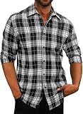 Meilicloth Flanellhemd Herren Kariert Langarm Button Bown Baumwolle Flanellhemden Herren Regular Fit Schwarz L