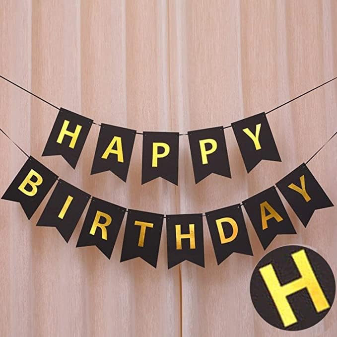 Goldedge Banner Happy Birthday 13 Piece Bunting Home, Party Hall and Backyard Black Color Decoration Birthday Signs Party Supplies