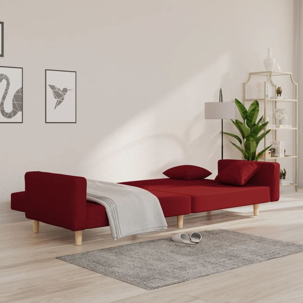 Sofá cama de 2 plazas plegable con 2 cojines de tela burdeos