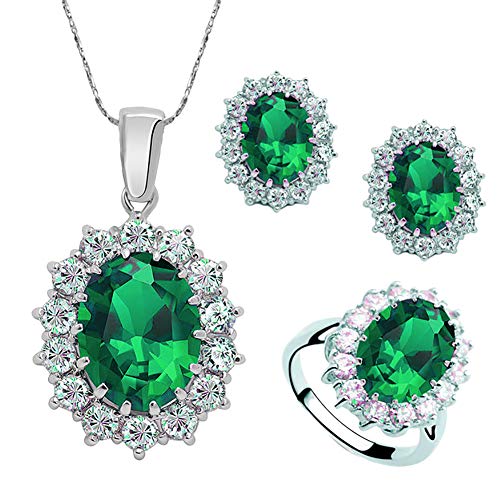Preisvergleich Produktbild Outflower. Luxus große Edelsteinring / Halskette / Ohrringe Set Damenschmuck Brautschmuck Set Brautschmuck Brautschmuck Set 1 grün
