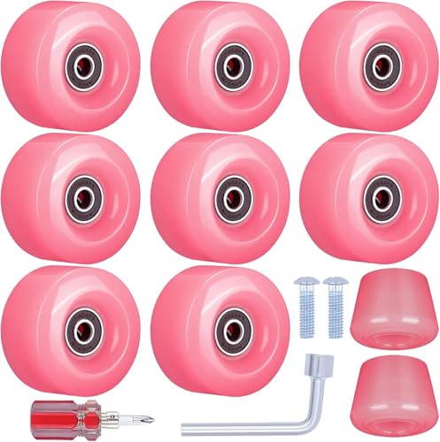 Tanzfrosch 8 Pack Roller Skate Wheels with Bearings Installed and 2 Toe Stoppers for Double Row Skating, Quad Skates and Skateboard Outdoor or Indoor Use, 32mm x 58mm 82A (Pink)