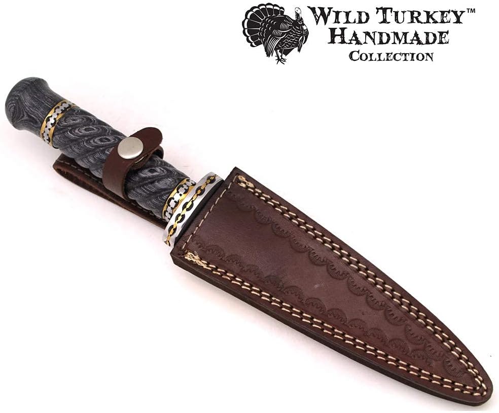 Wild Turkey Handmade 12.5-Inches Custom Real Damascus Steel Scottish Hunting Knife