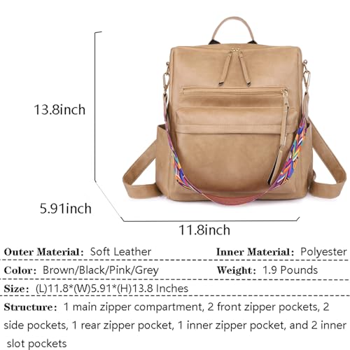 Image of Women's Fashion Backpack Purse for Women Leather Multipurpose Design Ladies Shoulder Bag Travel bag Satchel Handbags