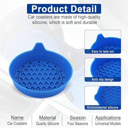 Image of SINGARO Car Cup Holder Coaster, Silicone Cup Holder Insert, Universal Non-Slip Cup Holders, Car Accessories Interior for Women and Man 4 Pack Blue