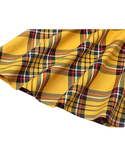 Hanpceirs Women's Boatneck Sleeveless Swing Vintage 1950s Cocktail Dress Gold Plaid XL