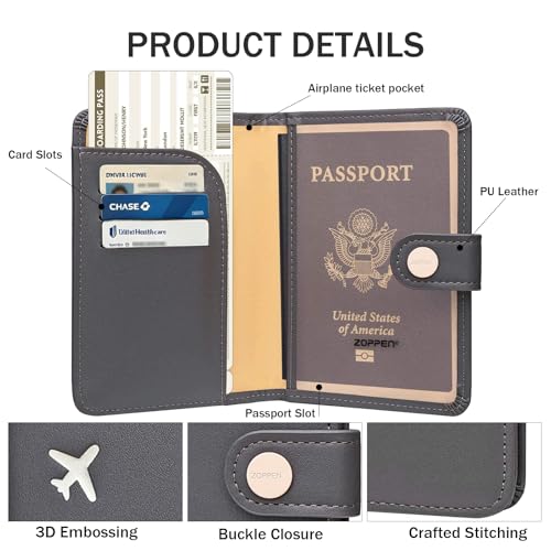 Image of Zoppen Rfid Blocking Travel Passport Holder Cover Slim Id Card Case (17 Dark Grey)