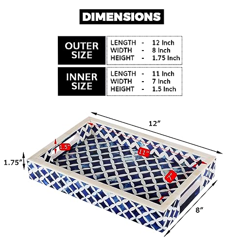 Image of Handicrafts Home 12 inch x 8 inch Blue Decorative Tray Breakfast Coffee Table Top Vintage Handmade Serving Tray