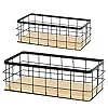 Basket Wallmount Metal Wire Storage Basket 2 Pack with Wooden Chassis Decorative Organizer Storage Tray for Hanging in Entryway Mudroom Bedroom Bathroom Laundry Room