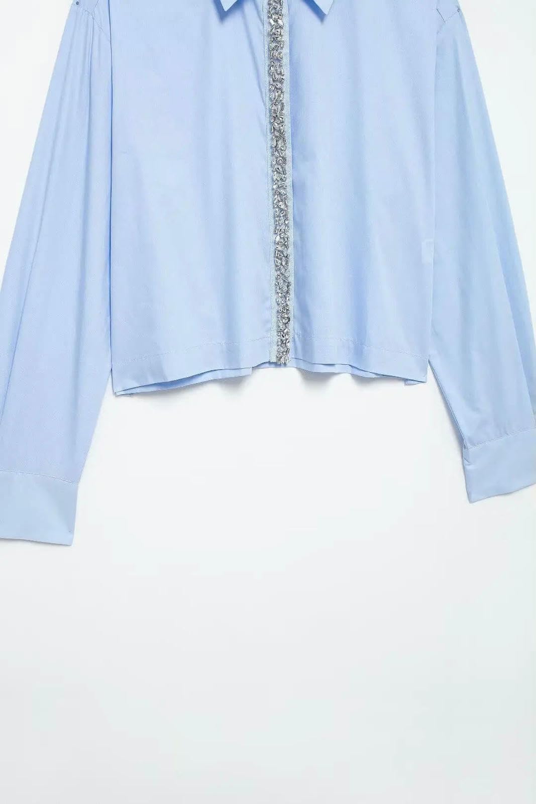 Camicia Donna Camicetta Blu Moda da con Collo Bavero E Maniche Lunghe, Casual, Chic, Donna-Blu-l