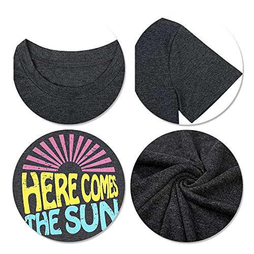 Womens Summer Tops Country Music Shirt Here Comes The Sun Tshirt Country Concert Outfits Casual Vacation T Shirts Grey #TOP3