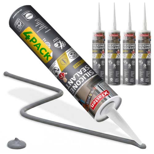 Image of XFasten Gray Silicone Caulk Bulk 10.1 oz 4-Pack Gray Caulking Waterproof