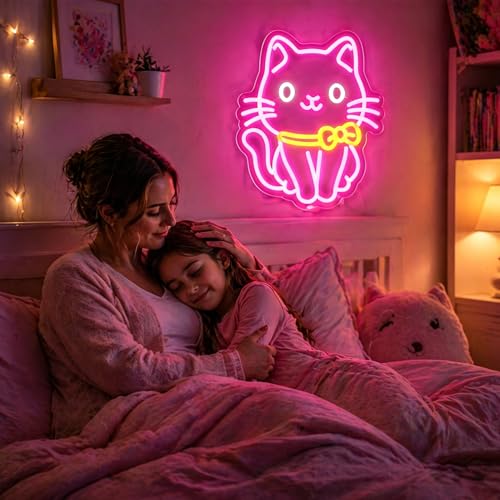 Image of Cat Neon Sign, Neon Signs for Wall Decor Neon LED Signs Room Neon Light Up Signs Home Decor for Bedroom Club Party Bar Shop USB Operated