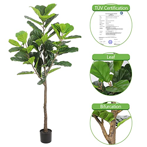 Realead Faux Fiddle Leaf Fig Tree 6 Feet, Tall Fake Plants In Pot, Artificial Ficus Lyrata Tree For Home Office Living Room Indoor Decor #TOP2