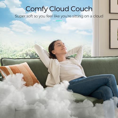 Image of LINSY Home 123'' Modular Sectional Sofa Green Couch Corduroy Cloud Couches for Living Room, U Shaped Couch with Movable Ottoman, Modern Cloud Sectional Sofas for Bedroom and Apartment, Green