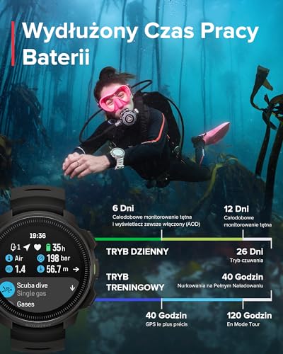 SUUNTO Ocean Komputer Nurkowy Zegarek Sportowy, Ekran Amoled, 10Atm/7 Bar, Podwójne Pasmo Gps Gnss, Mapa Offline, Ponad 95 Trybów Sportowych, Monitor Serca, 40 Godzin Pracy Baterii w Trybie Nurkowania