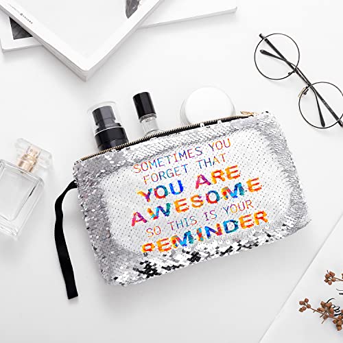 Loong Design You Are Awesome - Thank You Gifts For Women, Inspirational Gift, Birthday Gifts For Women,Mom,Sister,Best Friend,Coworker,Employee - Sequin Makeup Bag (Silver) #TOP5