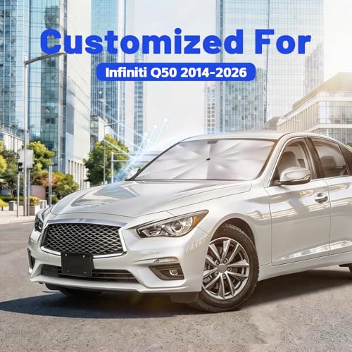 Image of Car Windshield Sun Shade for Infiniti Q50 2014-2026 -[Reflective Coated Fabric] Sunshade Umbrella for Front Window, Car Shades Sun Visor Keep Car Cool and Protects Interior, 1:1 Exact Fit