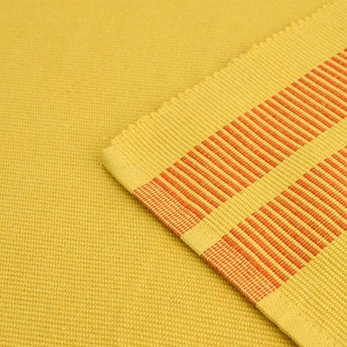 Image of Encasa XO Dining Table Runner for 4 to 6 Seater| Yarn Dyed Fine Ribbed Cotton | Size 32x183 cm | Ladder Lemon | Machine Washable