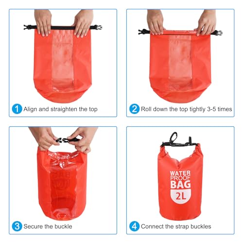 PATIKIL Bolsa Seca Flotante Impermeable 2L, Mochila Seca Flotante para Exterior con Ventana Transparente para Bote, Rafting, Kayak, Roja miniatura 5
