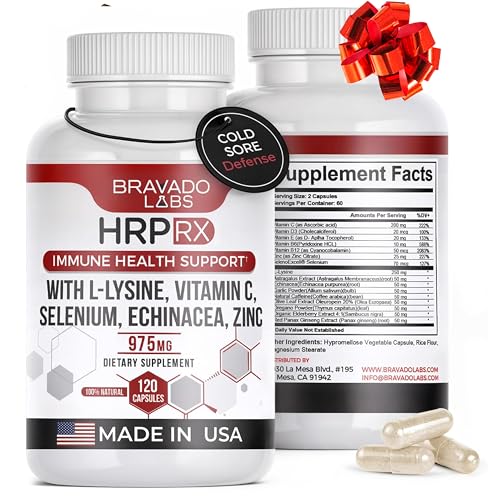 Bravado Labs L-Lysine 250mg Capsules – Immune & Cold Sore Support...