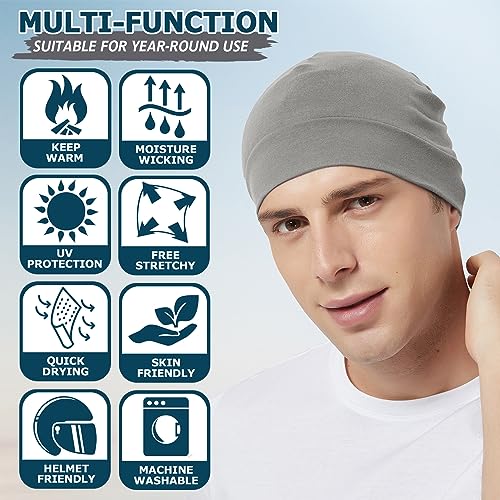 Image of Headshion Cotton Skull Caps for Men Women,2-Pack Lightweight Beanie Sleep Hats Breathable Helmet Liner