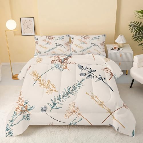 Edredón Nórdico Reversible 220x240 cm Gris, patrón de Planta Edredones Nordicos Cama 150/135 Microfibra, Suave y Ligera Relleno 4 Estaciones Edredon + 2 Fundas de Almohada 50x75 cm5y19