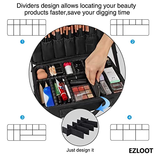Image of Nylon Travel Makeup Case, Professional Cosmetic Train Cases Artist Storage Bag Make Up Tool Boxes Brushes Bags with Compartments Vanity Organizer (16 INCH(2 Layer), Black)