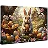 Vintage Easter Wall Art for Living Room Cartoon Bunny Painting Picture Fairy Tale Garden Landscape Farmhouse Religion Wall Decor Artwork for Kids Girls Bedroom Bathroom Kitchen Home Decorations 12×16