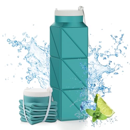 Popdigito Botellas de agua plegables de 610 ml, botella de agua plegable sin BPA, reutilizable, ligera, a prueba de fugas, botellas de agua de silicona de 20 onzas para viajes, gimnasio, senderismo,