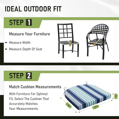 Image of Basic Beyond Outdoor Chair Cushions Set of 4, Outdoor Cushions for Patio Furniture, Water Resistant Patio Chair Cushions with 2 Ties, 17x16x2, Pinstriped Blue