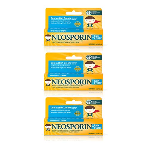 Neosporin First Aid Antibiotic + Pain Relief Cream For Kids, .5 Oz (Pack of 3)