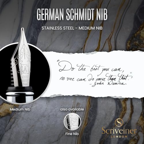 Image of Scriveiner Midnight Blue Fountain Pen - Stunning Luxury Pen with Chrome Appointments, Schmidt Nib (Medium), Best Pen Gift Set for Men & Women, Professional, Executive, Office, Nice Pens