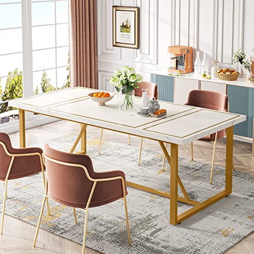 Tribesigns 70.9 Inch Dining Table For 6 To 8, Modern Kitchen Table Dining Room Table, Rectangle Dinner Table With Gold Meta Base For Kitchen, Living Room #TOP4