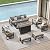 Sundale Outdoor Aluminum Patio Furniture Set w/Fire Pit, 7 Pcs Modern Outdoor Furniture, Metal Patio Conversation Sets for Deck, Backyard, Porch (Grey)