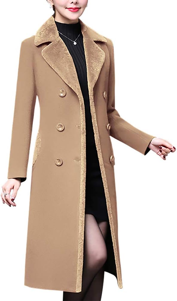 Aprsfn Women's Winter Wool Coats Double-breasted Notched Lapel Warm Jackets Midi Long Peacoat Long Sleeve Pea Coats