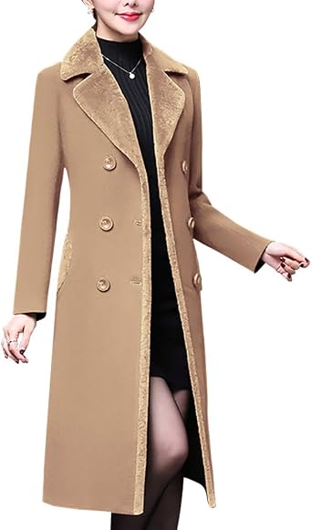 Aprsfn Womens Winter Wool Coats Double-breasted Notched Lapel Warm Jackets Midi Long Peacoat Long Sleeve Pea Coats