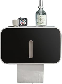 Toilet Paper Holder, Roll Paper Storage Box, Wall Roll Paper Storage Box, Wall Mounted Toilet Paper Holder Waterproof PS ABS Roll Paper Tissue Storage Box Bathroom Accessories(Black)