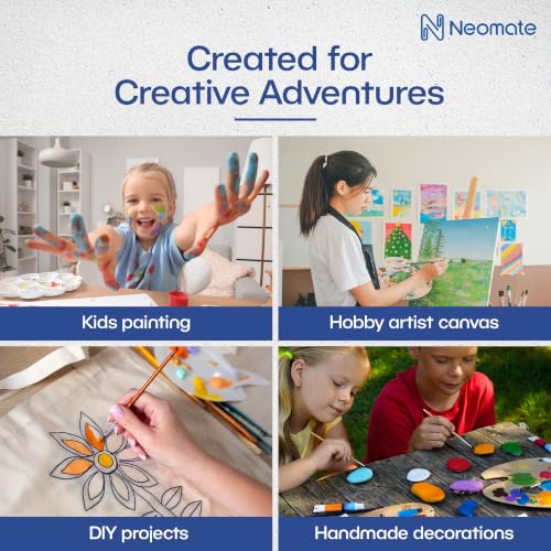 Image of Neomate Acrylic Paint Set - 12 Premium Acrylic Paint Tubes with 2 Brushes - Vibrant, Non-Toxic Pigments for Canvas, Glass, Plastic, Rocks, Arts and Crafts