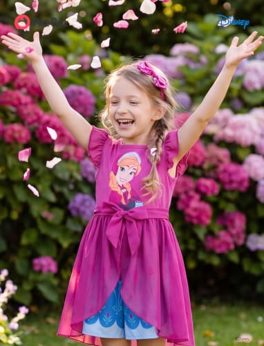 Image of Disney Princess Frozen Elsa Minnie Mouse Stitch Toddler Girl Romper With Skirt Overlay Summer Jumpsuit with Bow 2-6 Years